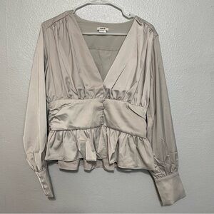 Jason Wu Satin Peplum Long Puff Sleeve Blouse  NWT​​​​​